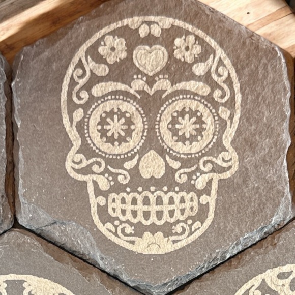 Hexagonal Gray Skull Coasters - Picture 3 of 8
